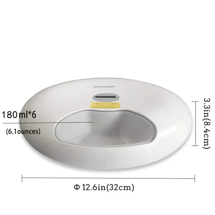 Automatic pet food dispenser, white, for timed and precise meals. Essential smart pet care for dogs & cats.