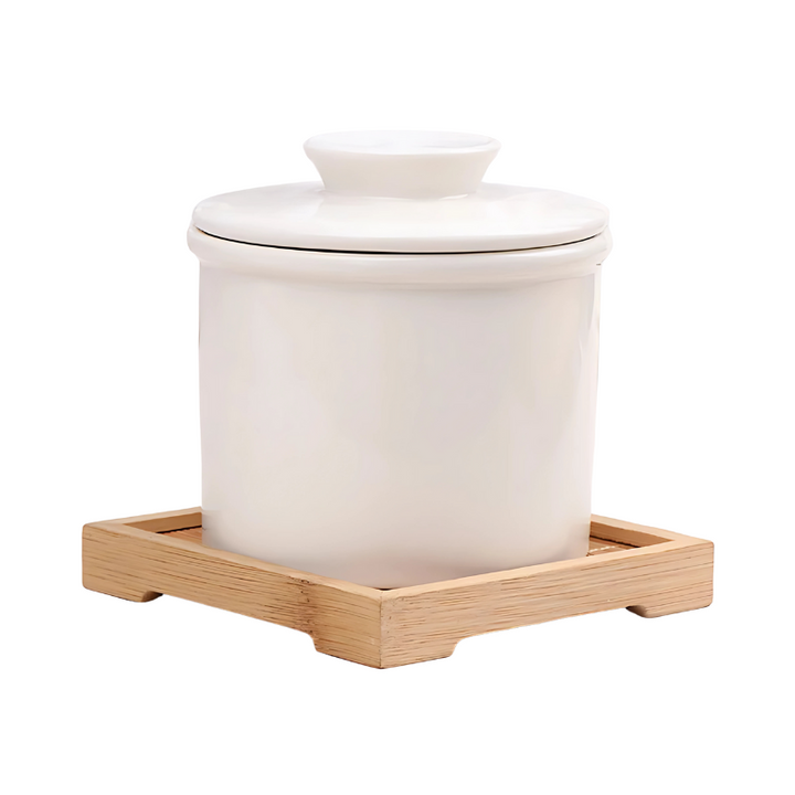 Kitchen ceramic butter keeper, water-sealed design for hygienic, fresh food storage and easy access.
