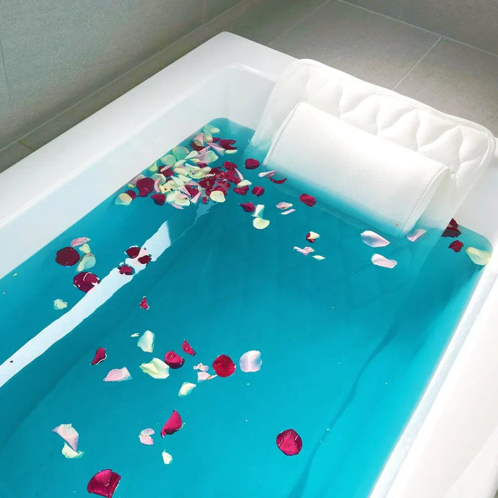 Luxurious white full body bath pillow, a premium bathtub accessory designed for complete comfort & spa-like relaxation.