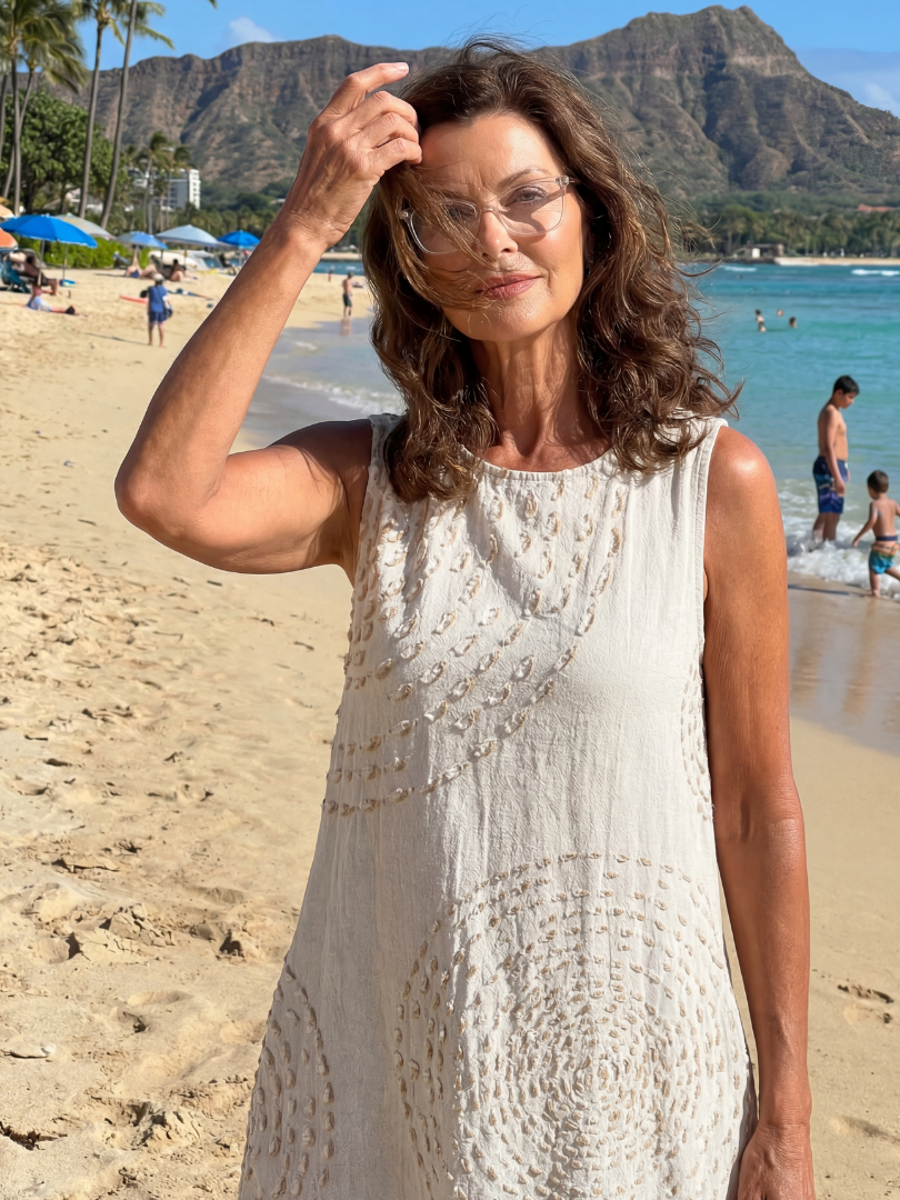 White textured midi dress for women. Relaxed fit, comfortable & versatile for everyday wear or summer casual outings.