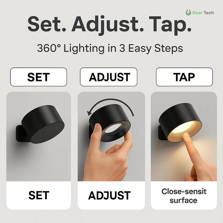 Modern accent lighting with this wireless LED wall light. Rechargeable, 360° swivel & touch control.