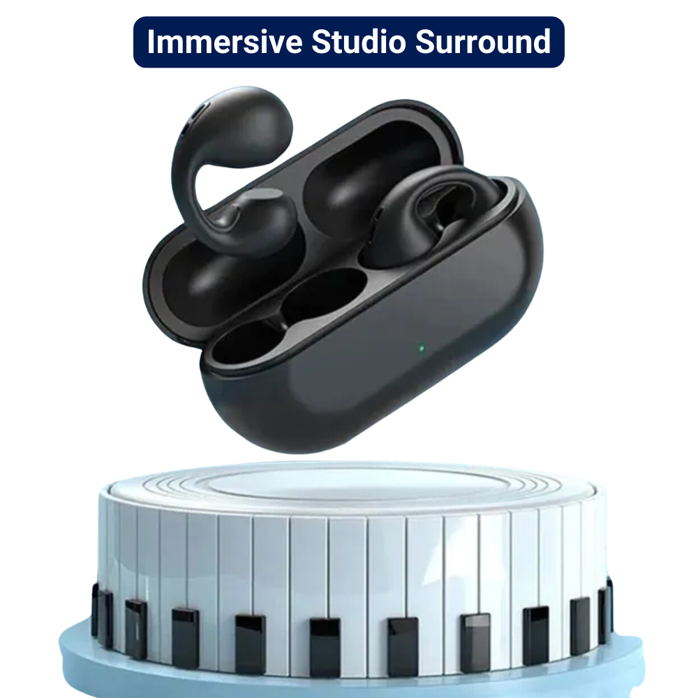 Hands-free bone conduction headphones with clear microphone for calls & voice assistants. Secure, ergonomic fit.