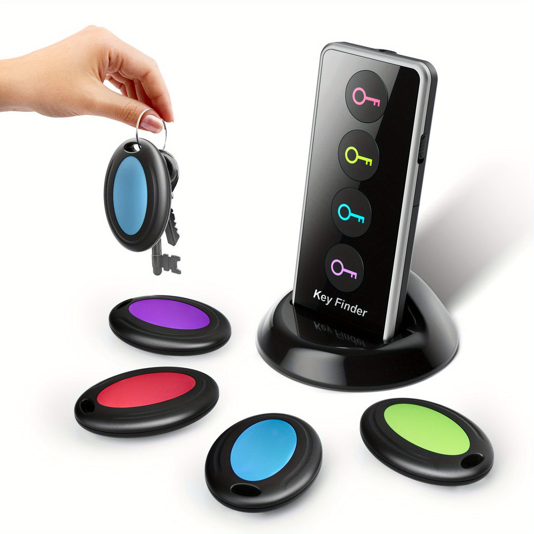 Wireless Key Locator Set with 4 color LED trackers helps find lost keys & items. Smart key finder gadget with remote.