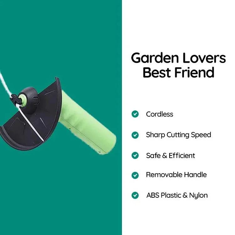 Battery-powered wireless mini grass trimmer for quick & easy lawn care, precise edging. Portable garden tool.