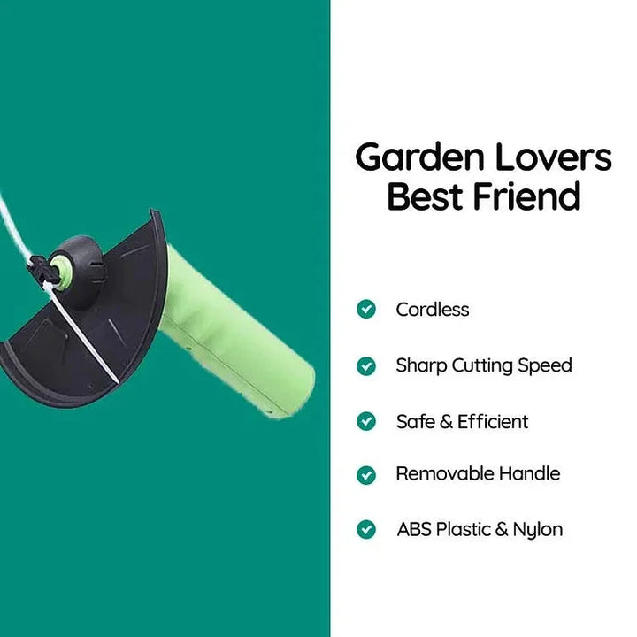 Battery-powered wireless mini grass trimmer for quick & easy lawn care, precise edging. Portable garden tool.