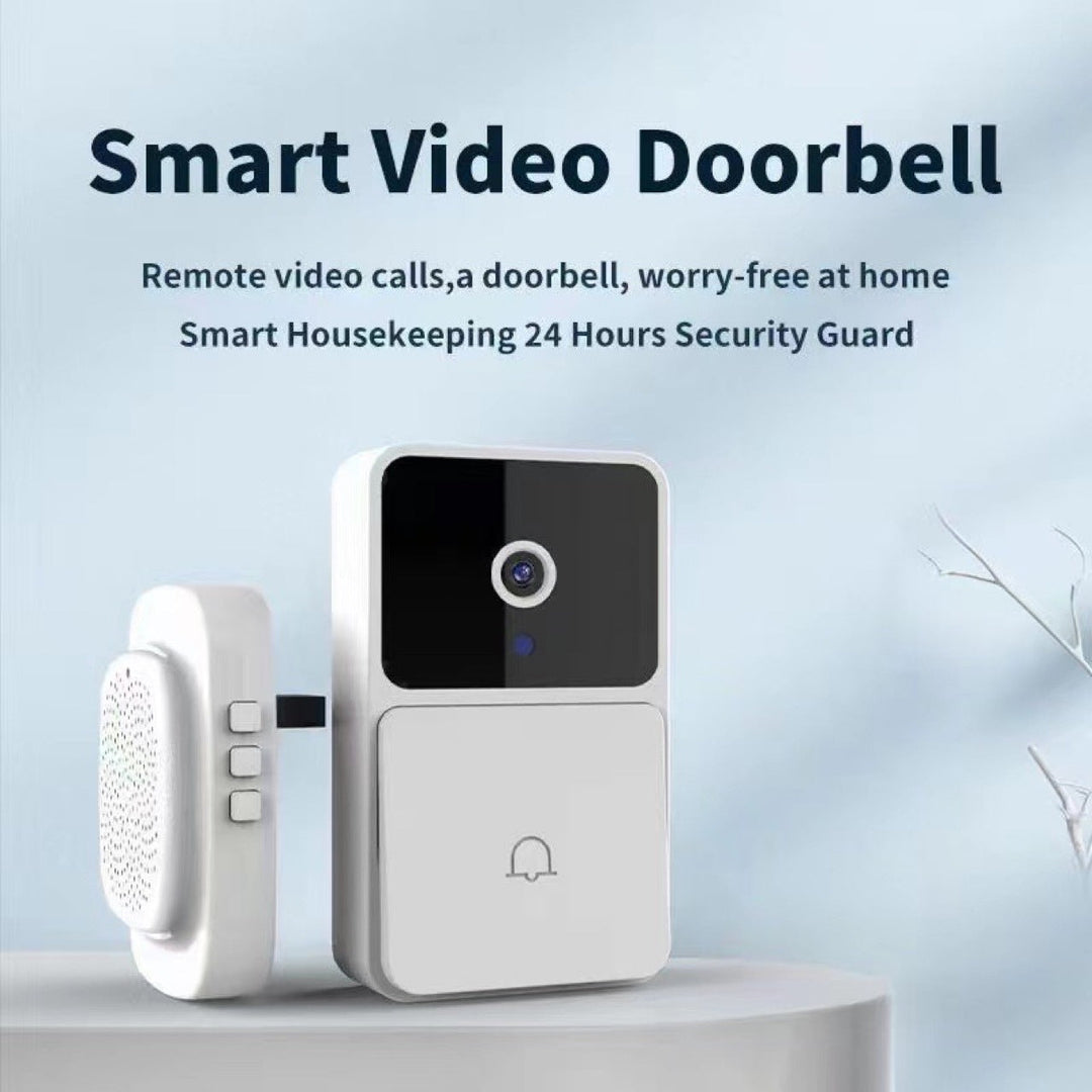 HD wireless video doorbell with night vision, motion detection for smart home security.