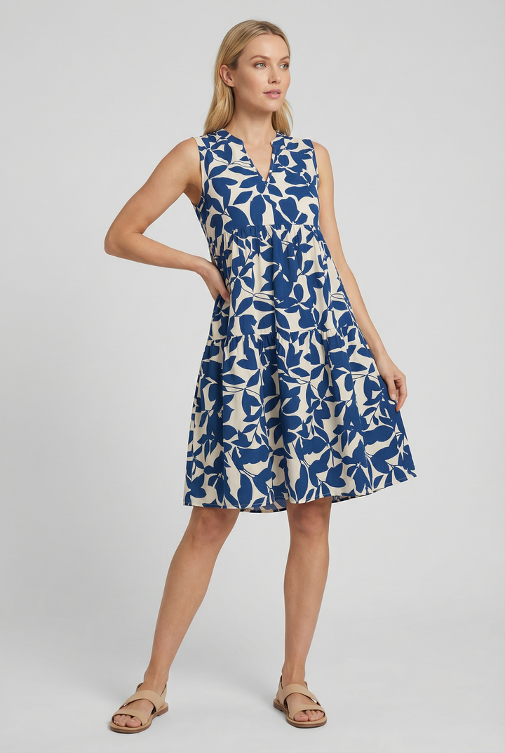A-line silhouette of a women's floral mini dress, showcasing its flattering cut.