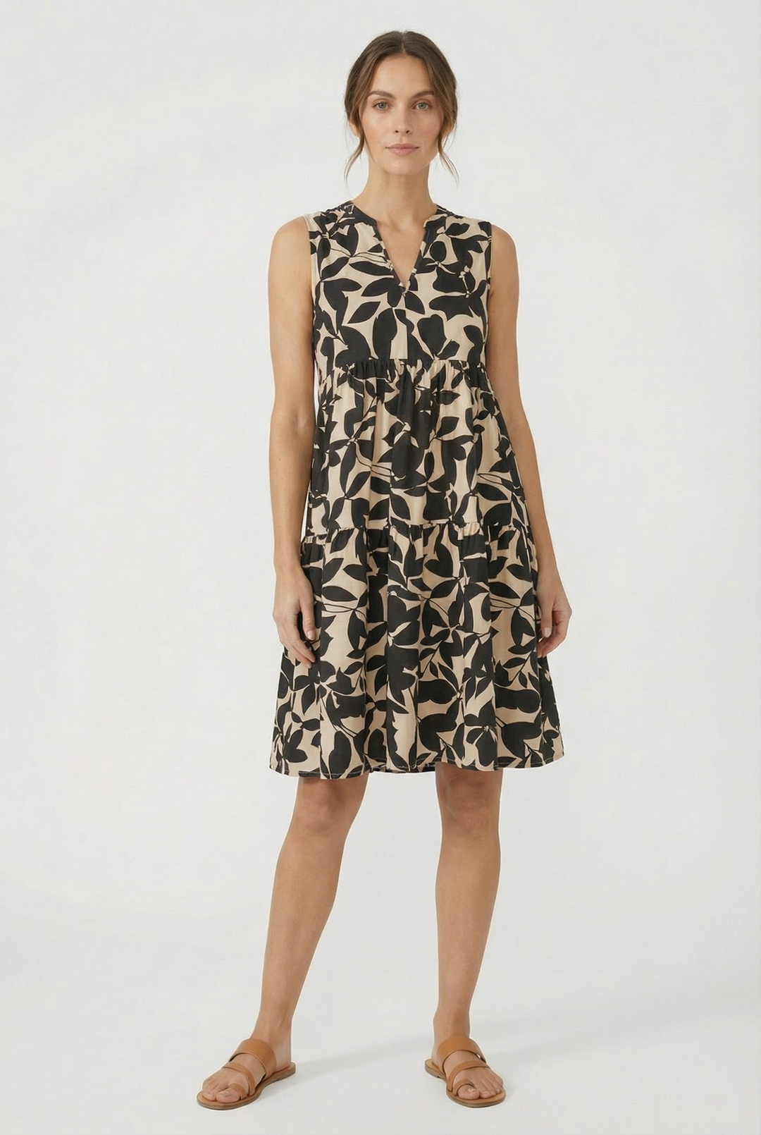 Stylish women's floral summer dress in an A-line mini style for garden parties.