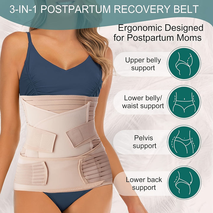 Comfortable, adjustable 3-in-1 postpartum belly band for c-section & natural birth recovery.