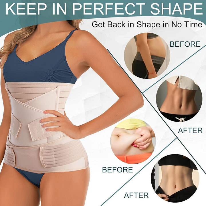 New mom's 3-in-1 postpartum belly band aids abdominal & c-section recovery after childbirth.