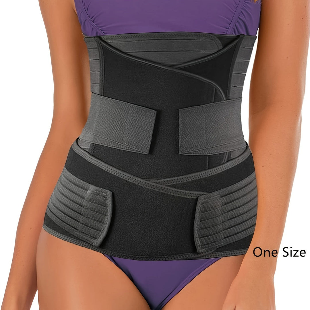 Adjustable 3-in-1 postpartum belly band provides comprehensive recovery support for women.