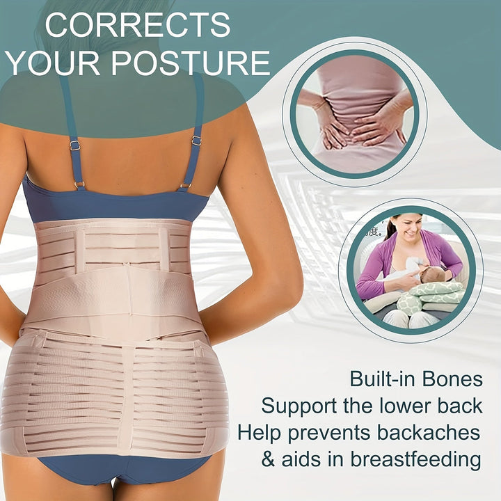 Women's 3-in-1 postpartum belly band for post-pregnancy abdominal and pelvic recovery.