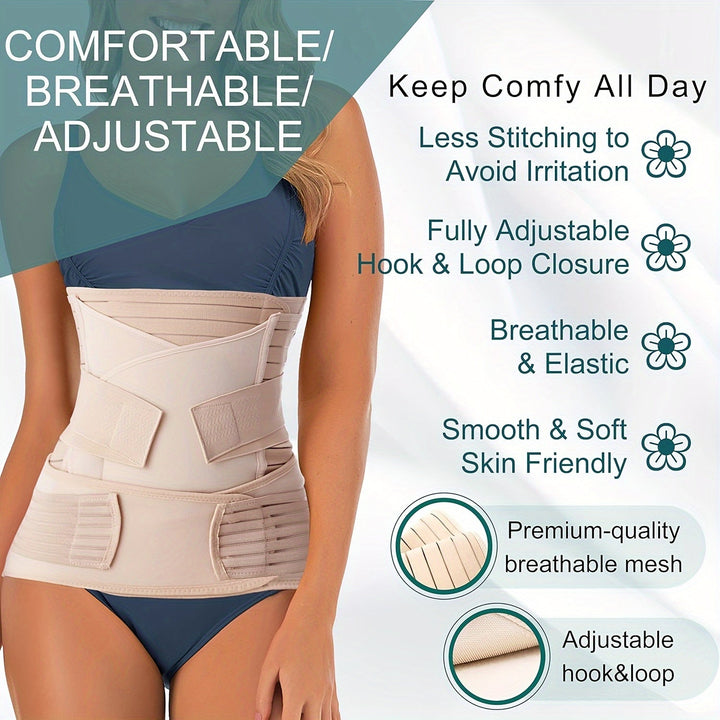 Comfortable, adjustable 3-in-1 postpartum belly band for comprehensive maternity recovery support.