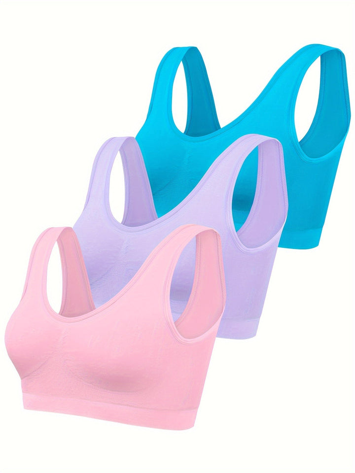 Versatile women's 3-piece seamless set with tank tops & sports bra, great for active days, gym, or casual comfort.