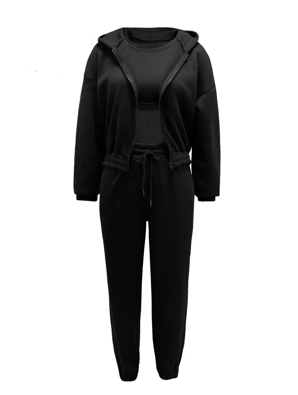 Women's comfy chic 3-piece set: cropped hoodie, bralette & joggers for lounge.
