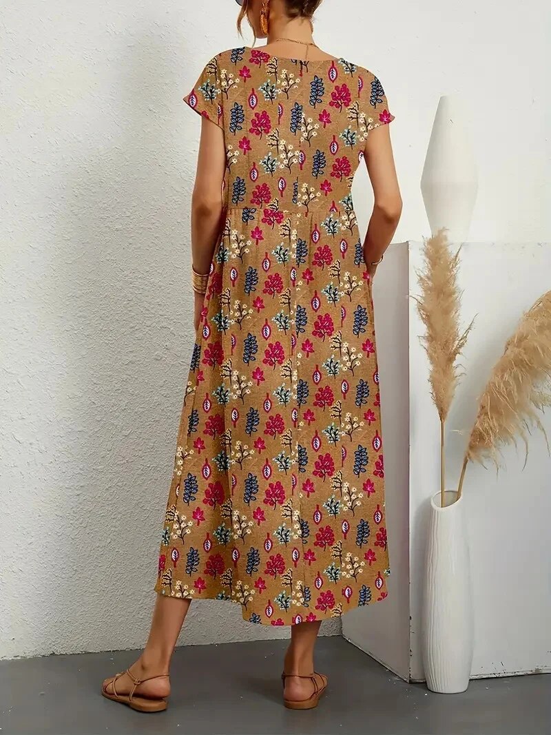 Stylish casual A-line floral dress for women, perfect for summer outings.