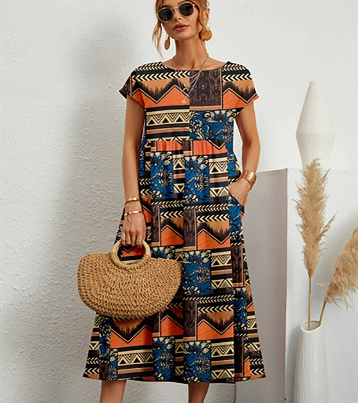 Experience summer comfort in this floral print A-line midi dress for women.