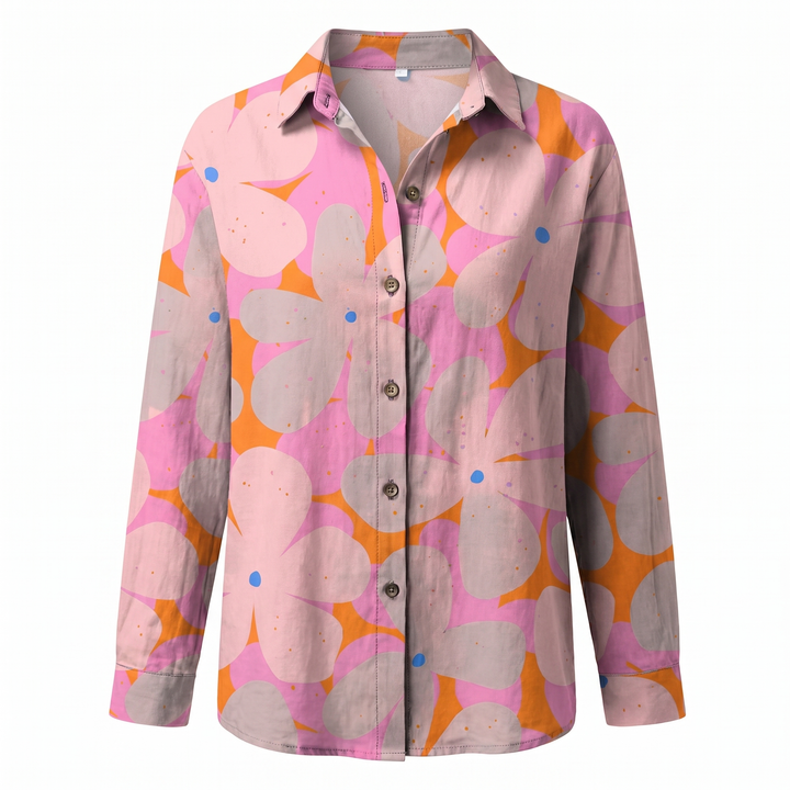 Versatile women's blouse, a long sleeve abstract print top with a chic split neck.