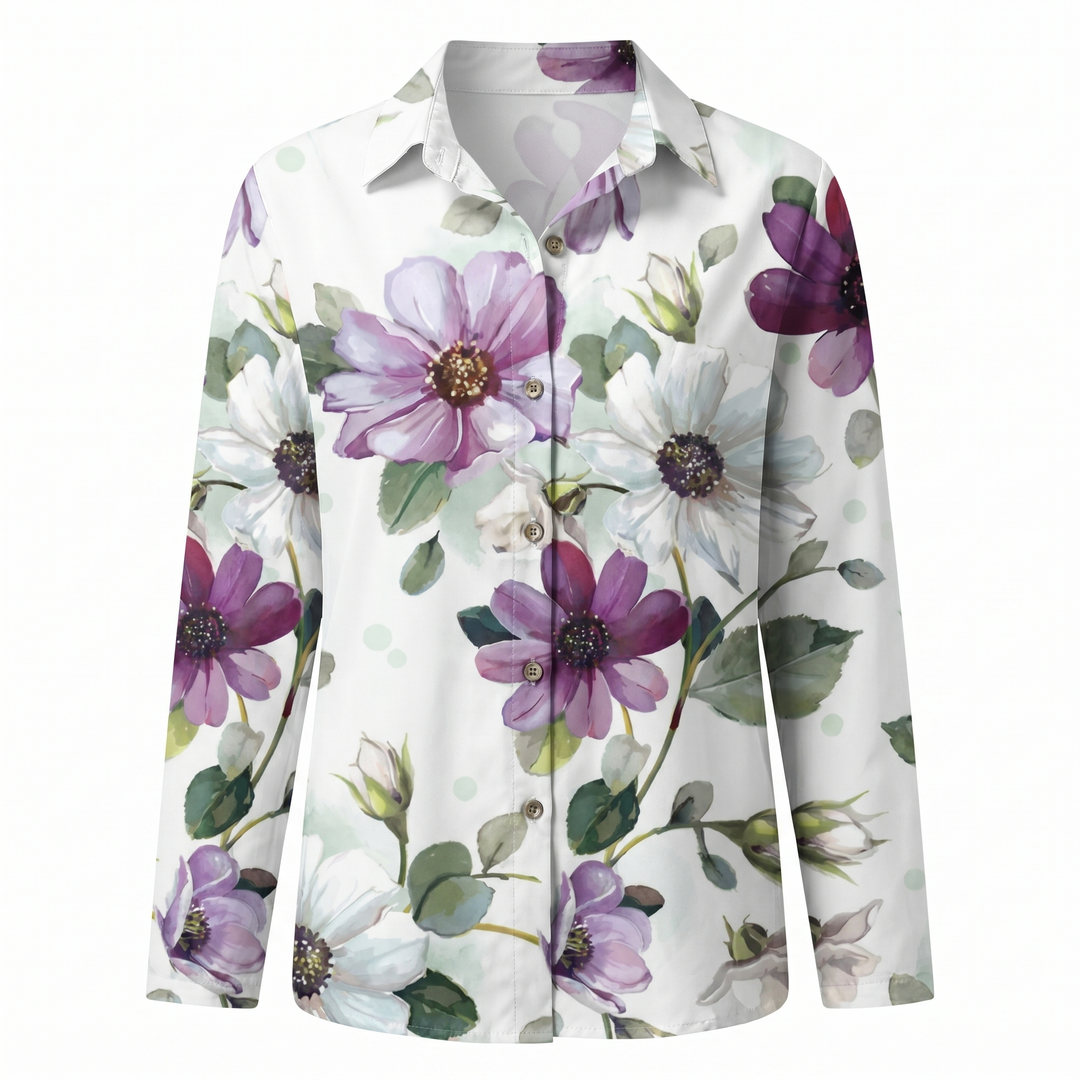 Chic women's abstract print blouse with a split neck, suitable for summer and everyday style.