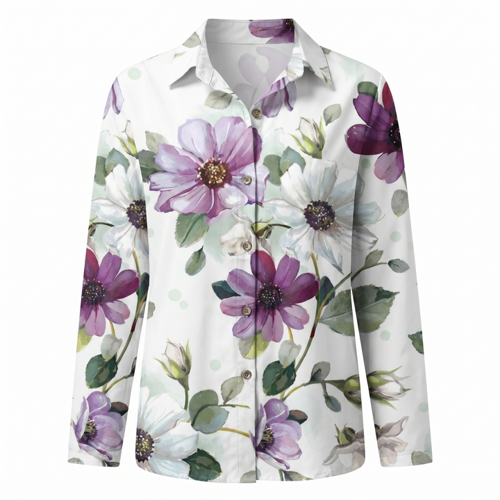 Chic women's abstract print blouse with a split neck, suitable for summer and everyday style.