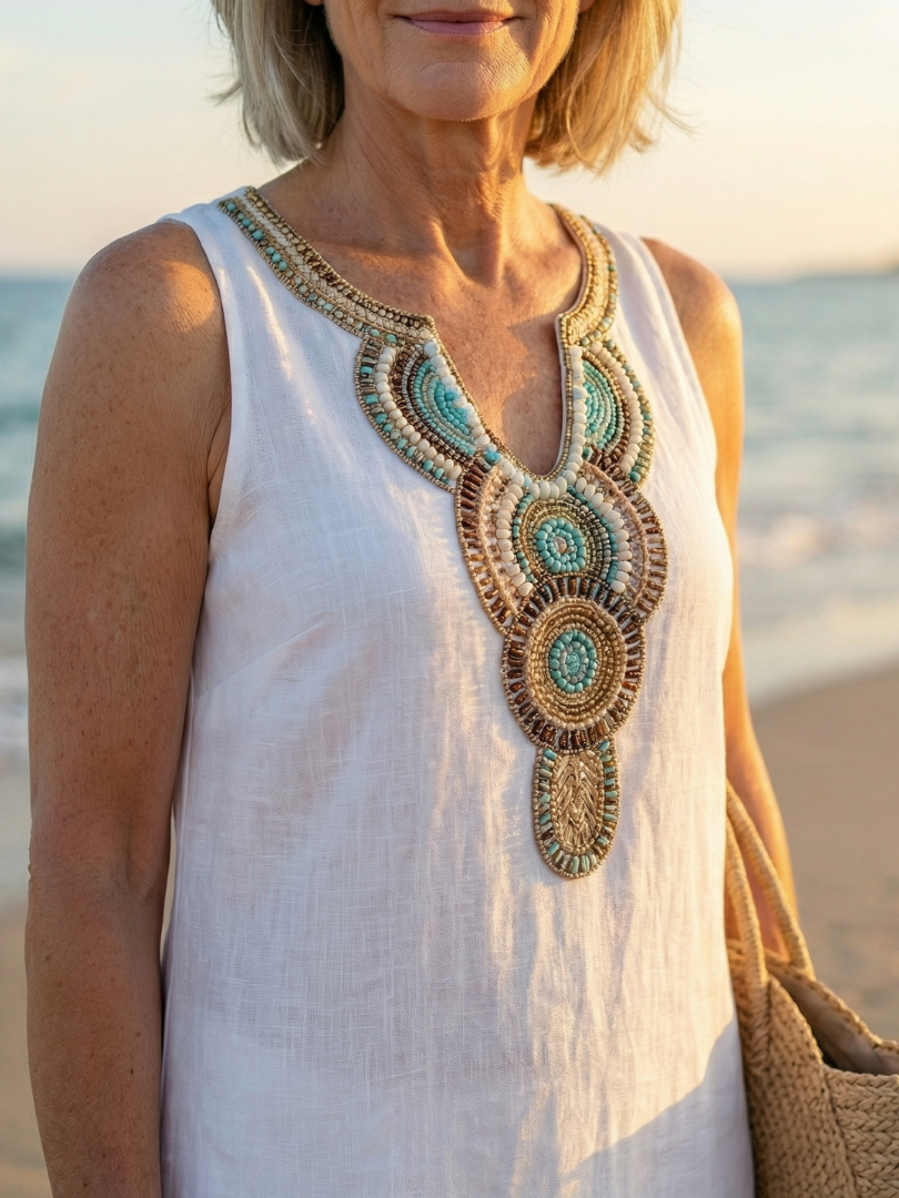 Flowy sky blue midi dress for women, sleeveless and relaxed, ideal for travel and summer comfort.