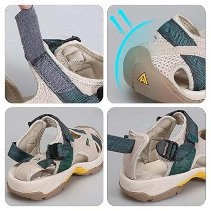 Purple women's all-terrain adventure sandals. Comfortable, slip-resistant hiking & travel footwear for active women.