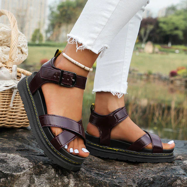 Comfortable women's ankle strap platform sandals featuring a lug sole, ideal for vacation and everyday style.