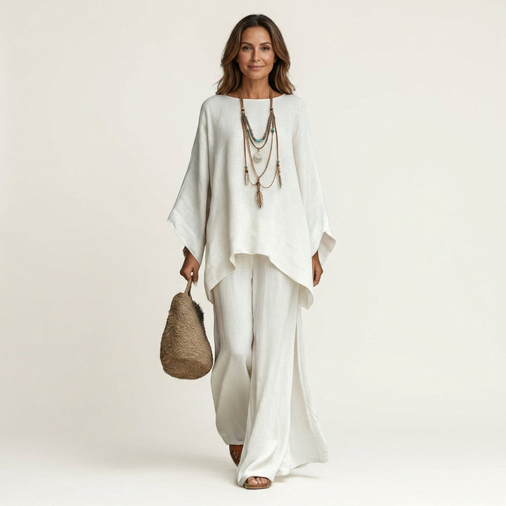 Women's Anouk Boho linen blend two-piece set for summer, relaxed fit casual wear.