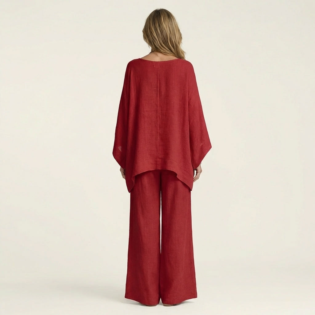 Versatile women's two-piece Anouk boho linen blend set, great for casual summer outfits.