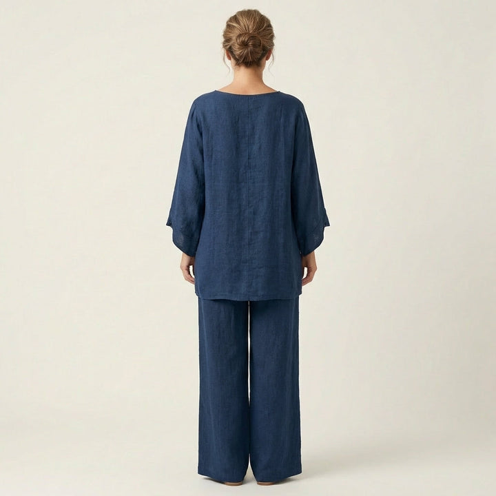 Anouk women's boho linen blend two-piece set, a comfortable and relaxed fit summer outfit.