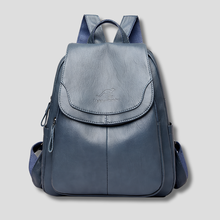 Stylish embossed leather backpack for women with secure anti-theft features.