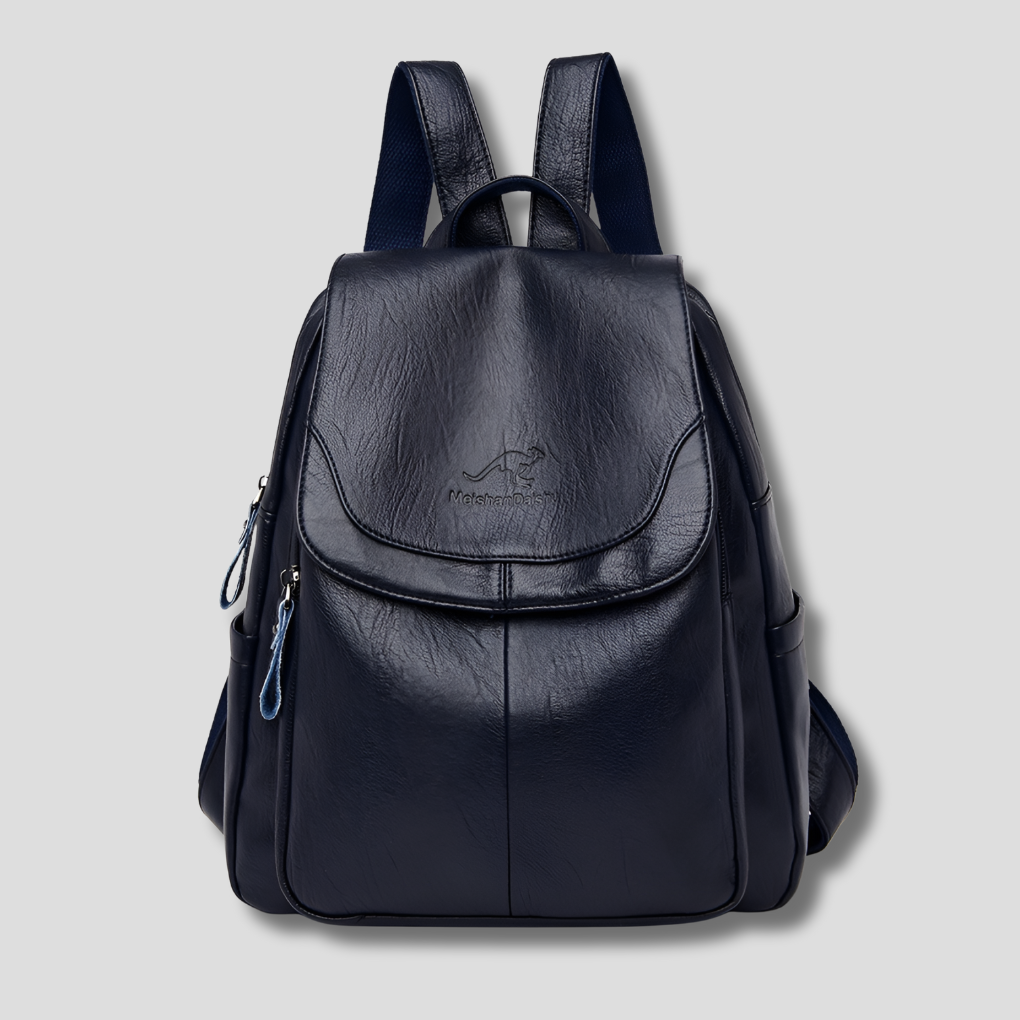Spacious anti-theft leather backpack for women, great for travel organization.