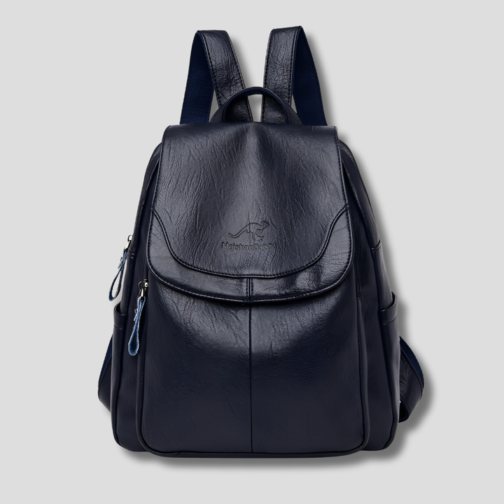 Spacious anti-theft leather backpack for women, great for travel organization.