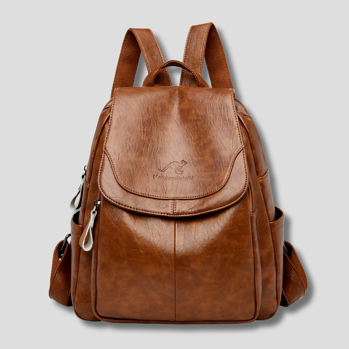 Front view of a functional and fashionable women's embossed leather anti-theft bag.