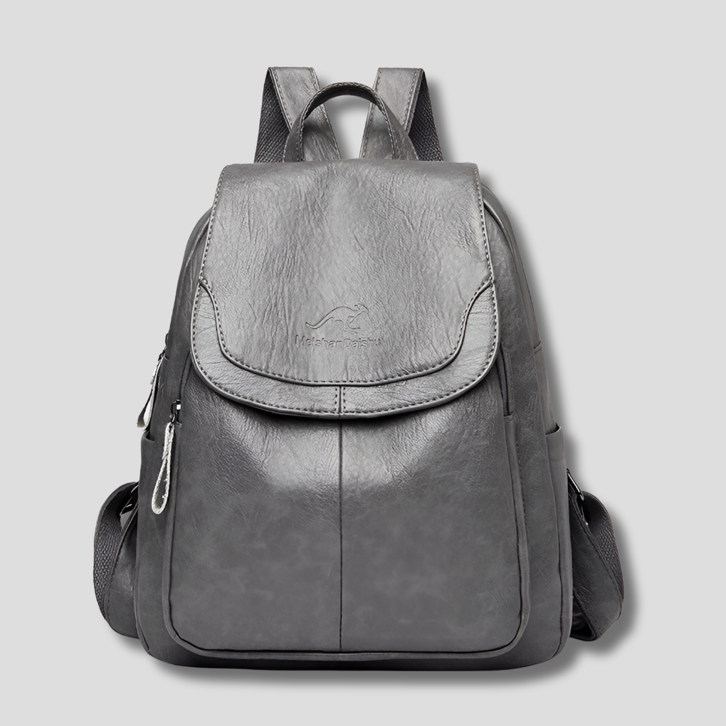 Interior organization of the women's anti-theft leather backpack, perfect for essentials.