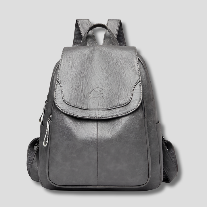 Interior organization of the women's anti-theft leather backpack, perfect for essentials.