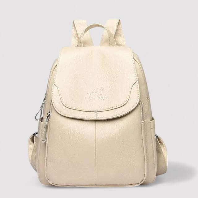 Side profile of a sleek women's everyday backpack with anti-theft features.