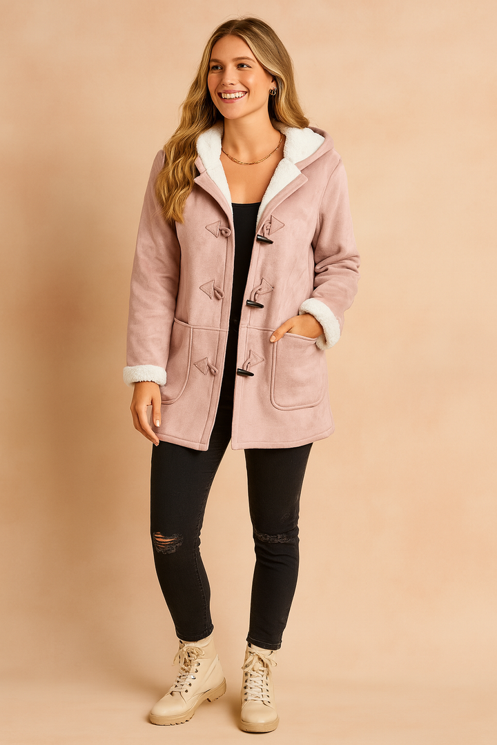 Women's Arlena hooded winter jacket in navy blue, offering cozy warmth and style.