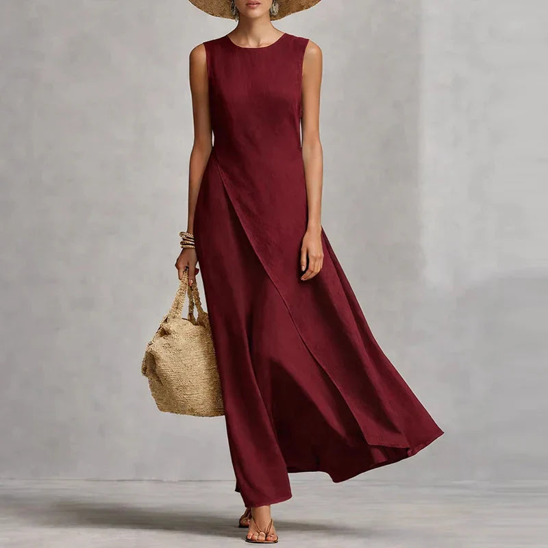 Comfortable women's asymmetrical maxi dress, perfect for casual holidays & vacation wear.