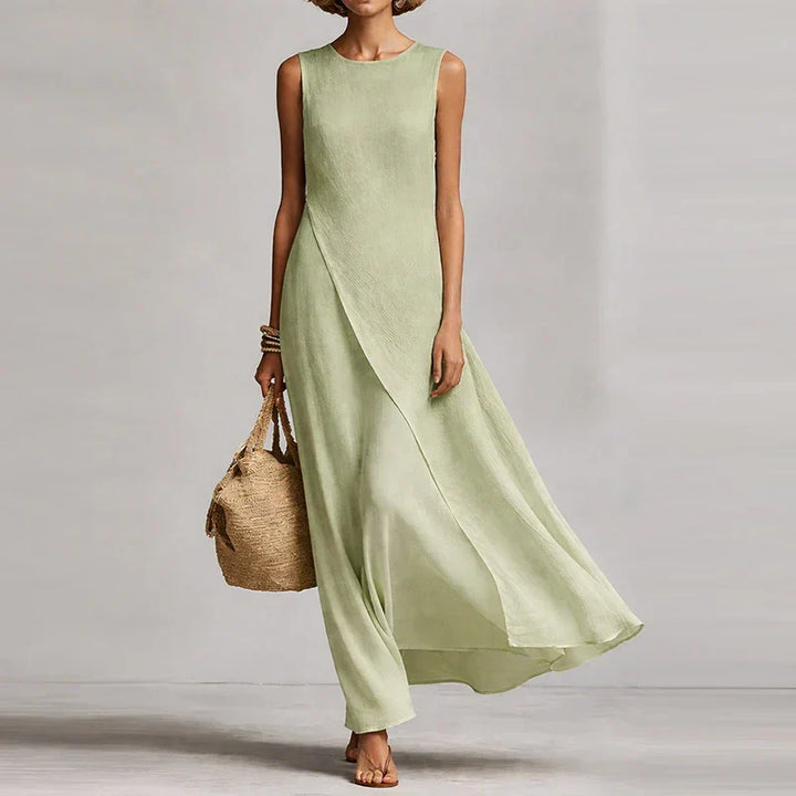 Casual yet elegant women's asymmetrical maxi dress, comfortable & sleeveless for any summer event.