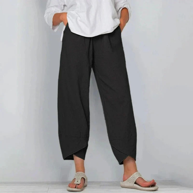 Smart casual women's balloon pants, perfect for summer or holiday style, featuring a chic tulip hem.