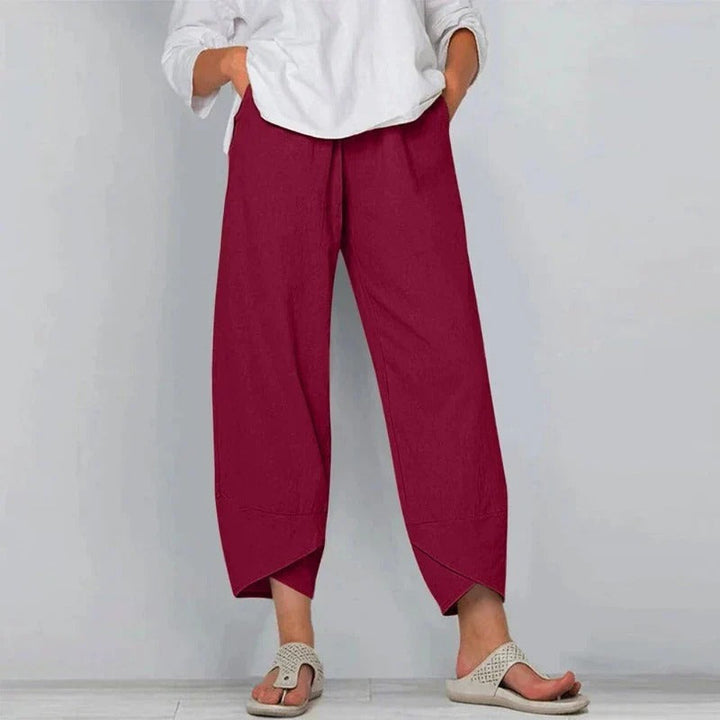 Women's relaxed fit balloon pants showcasing an elegant tulip hem, perfect for summer fashion.