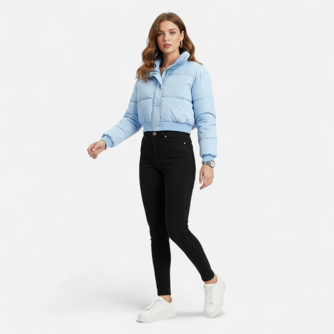 Elegant women's blue leisure jacket, loose fit, perfect for fall fashion & comfortable everyday wear.