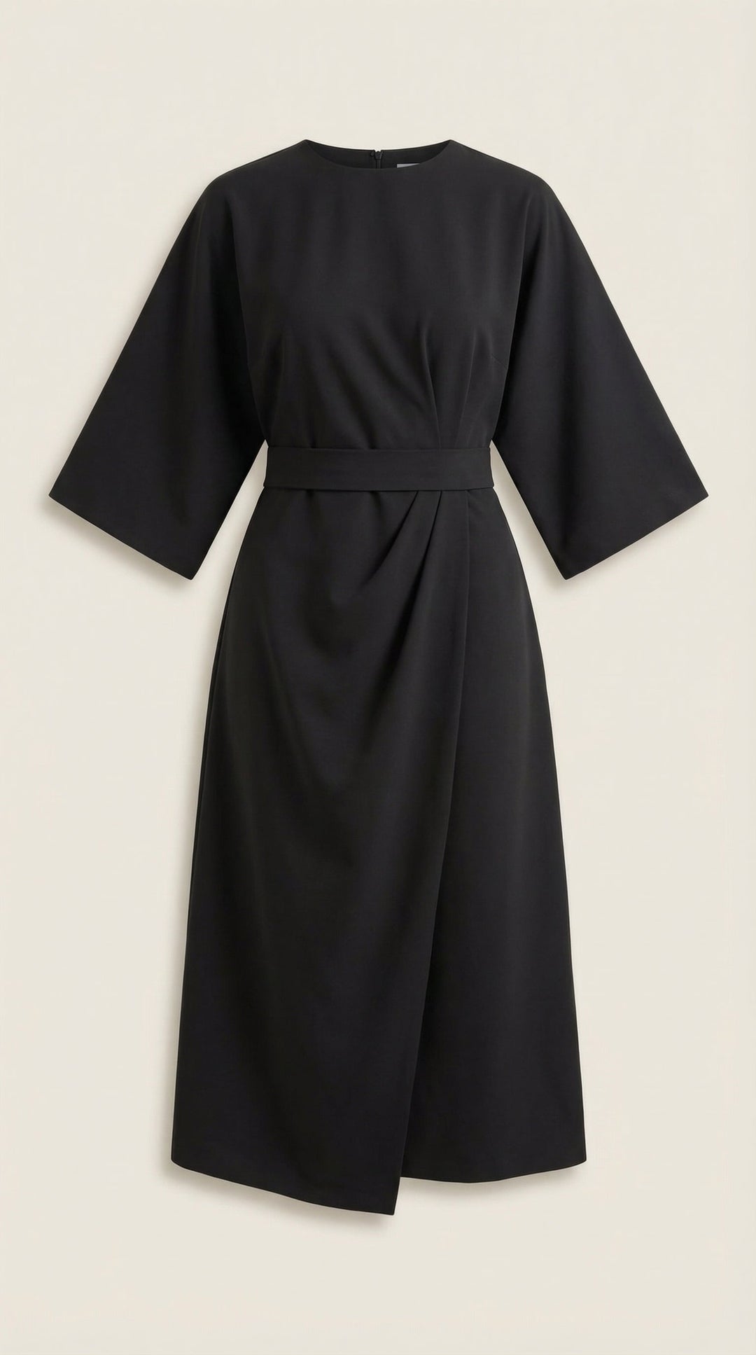 Elegant midi dress with a classic belted silhouette