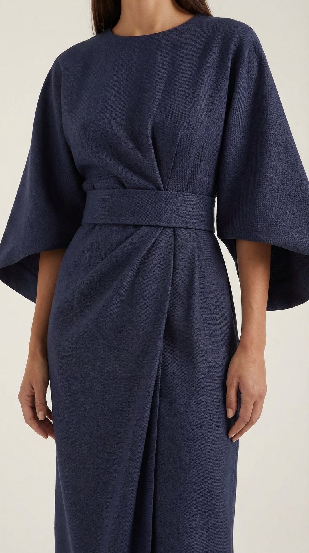 Party-ready belted midi dress with stylish wide sleeves