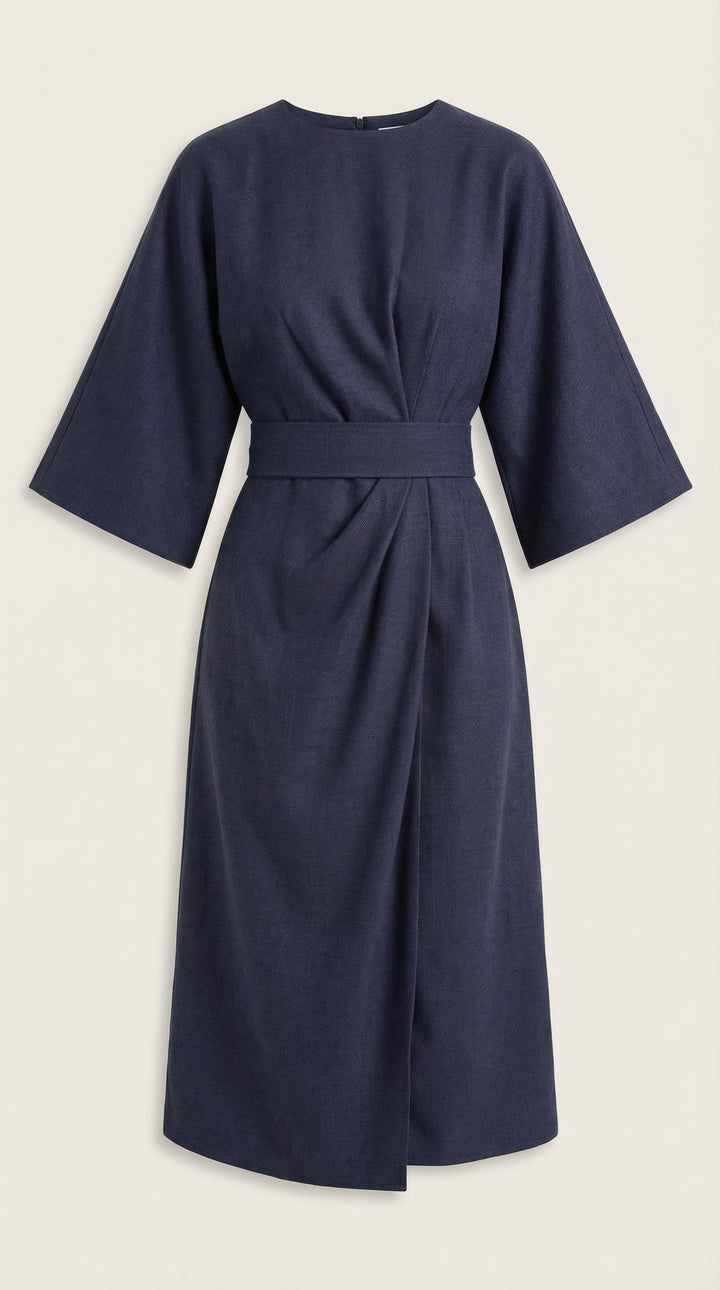 Midi dress featuring a flattering V-neck and wide sleeves