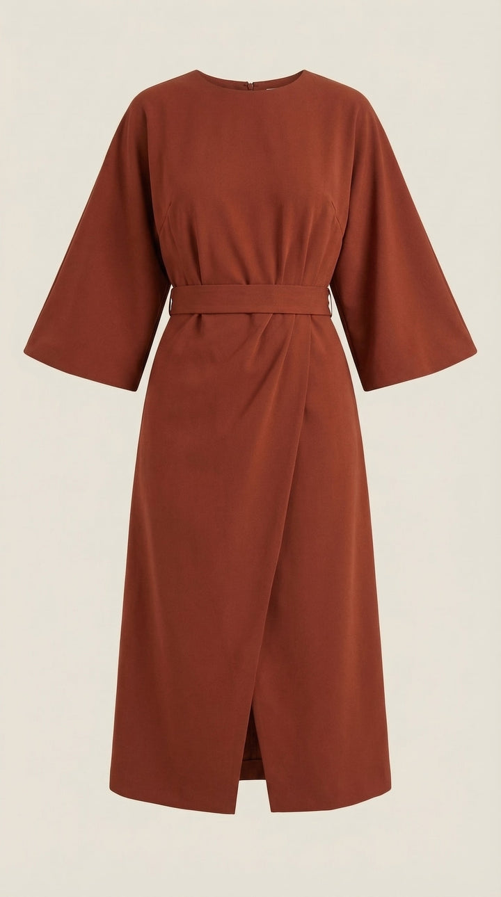 Elegant V-neck midi dress with chic wide sleeves