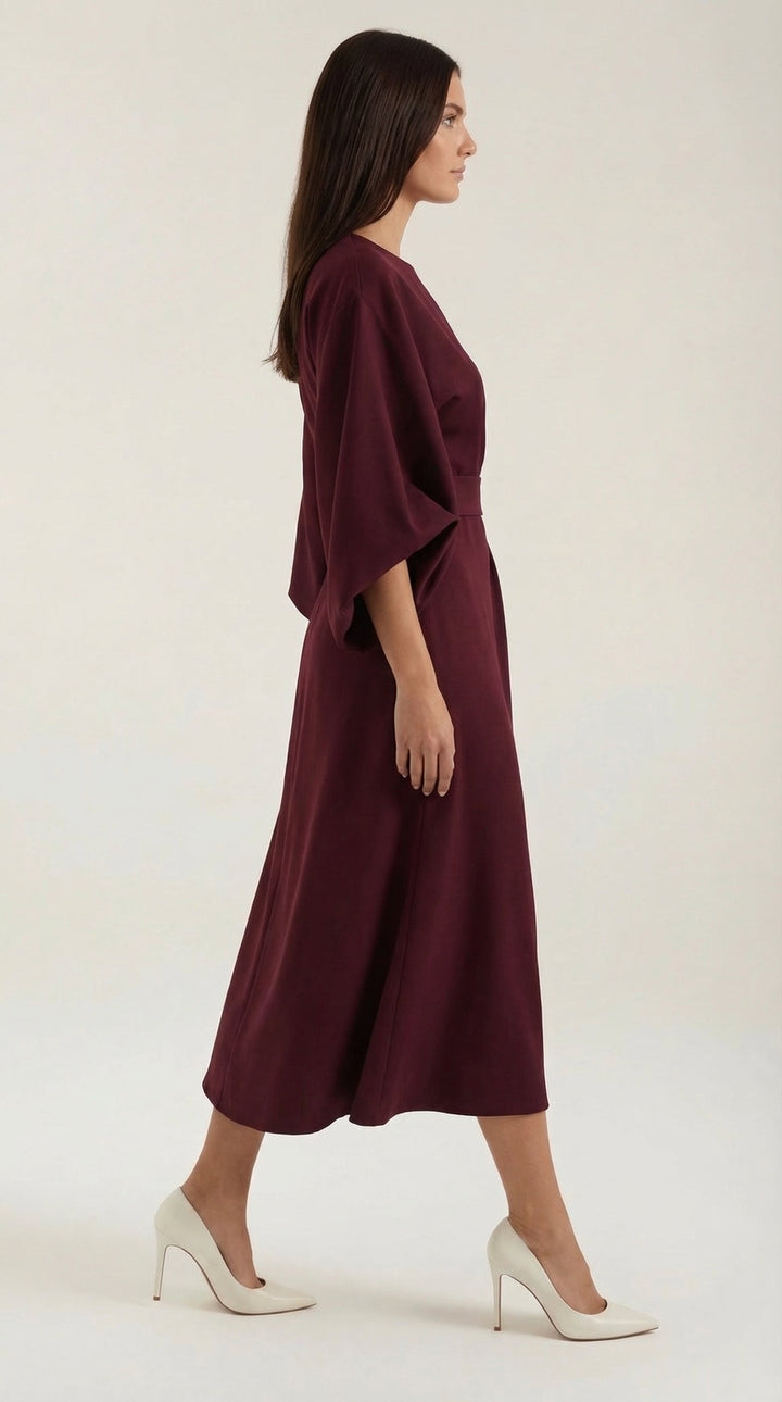 Formal wrap midi dress designed for a flattering fit