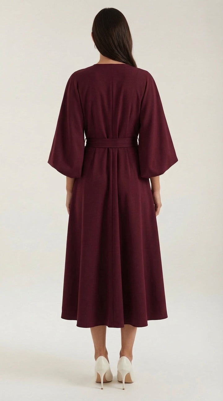 Stylish women's midi dress with a wide sleeve wrap design
