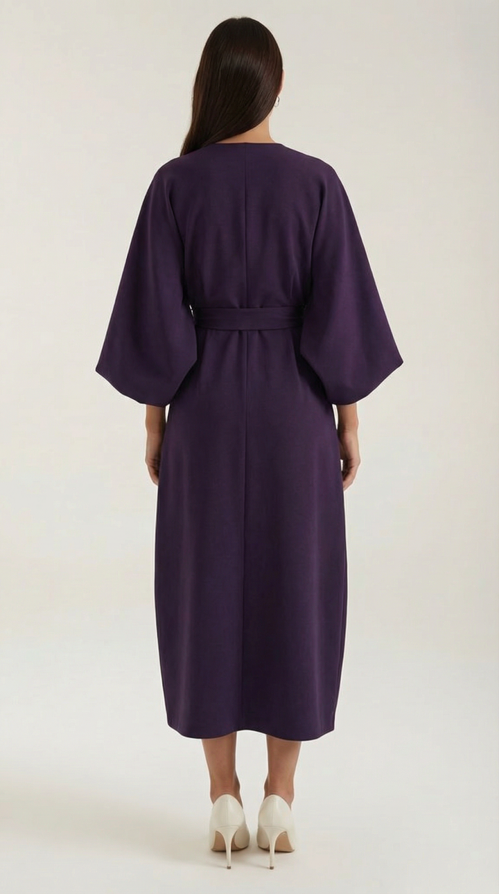 Versatile women's dress: midi length, wrap style, belted